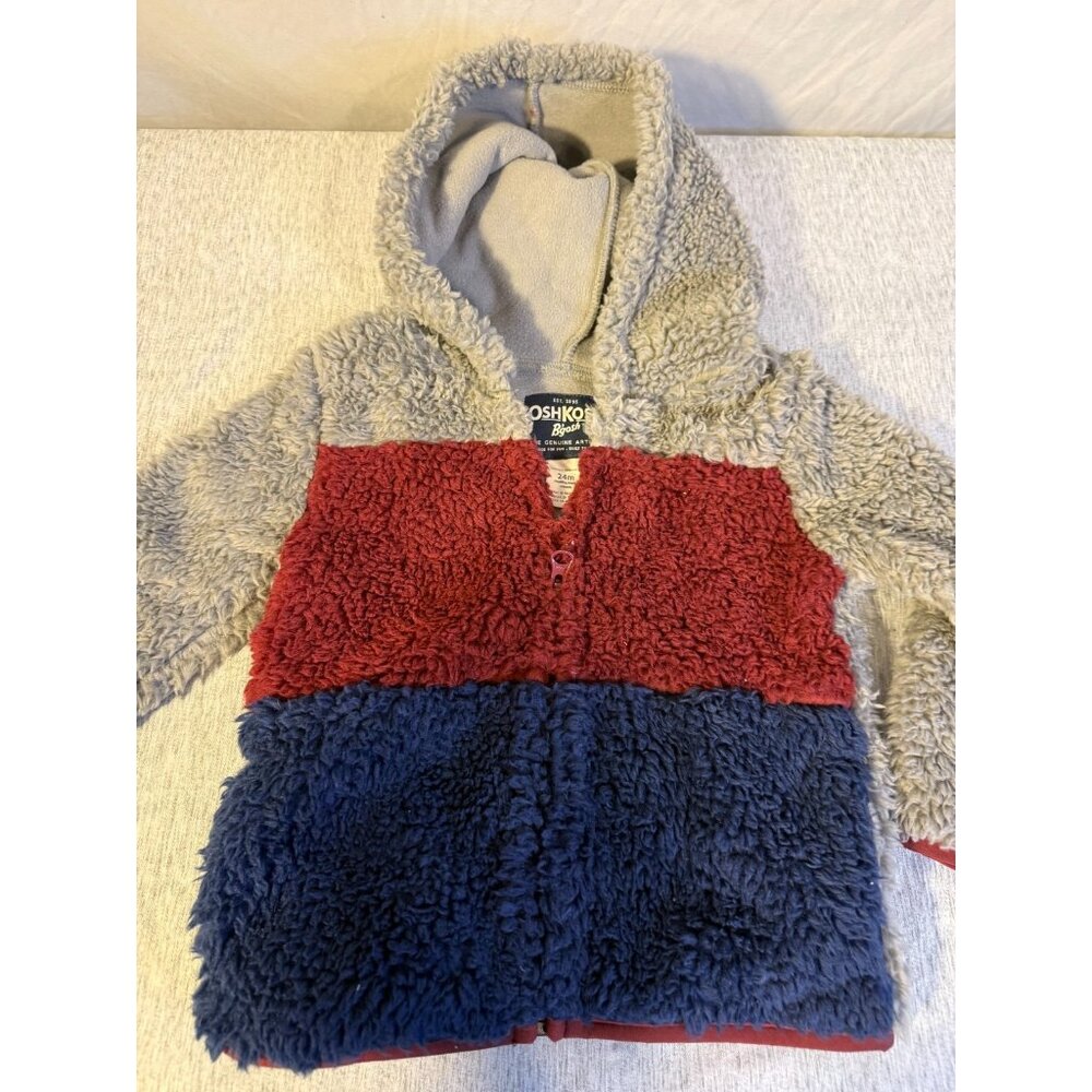 Oshkosh Vintage Boys Fleece Jacket Coat Colorblock Size 24M 24 Months cozy